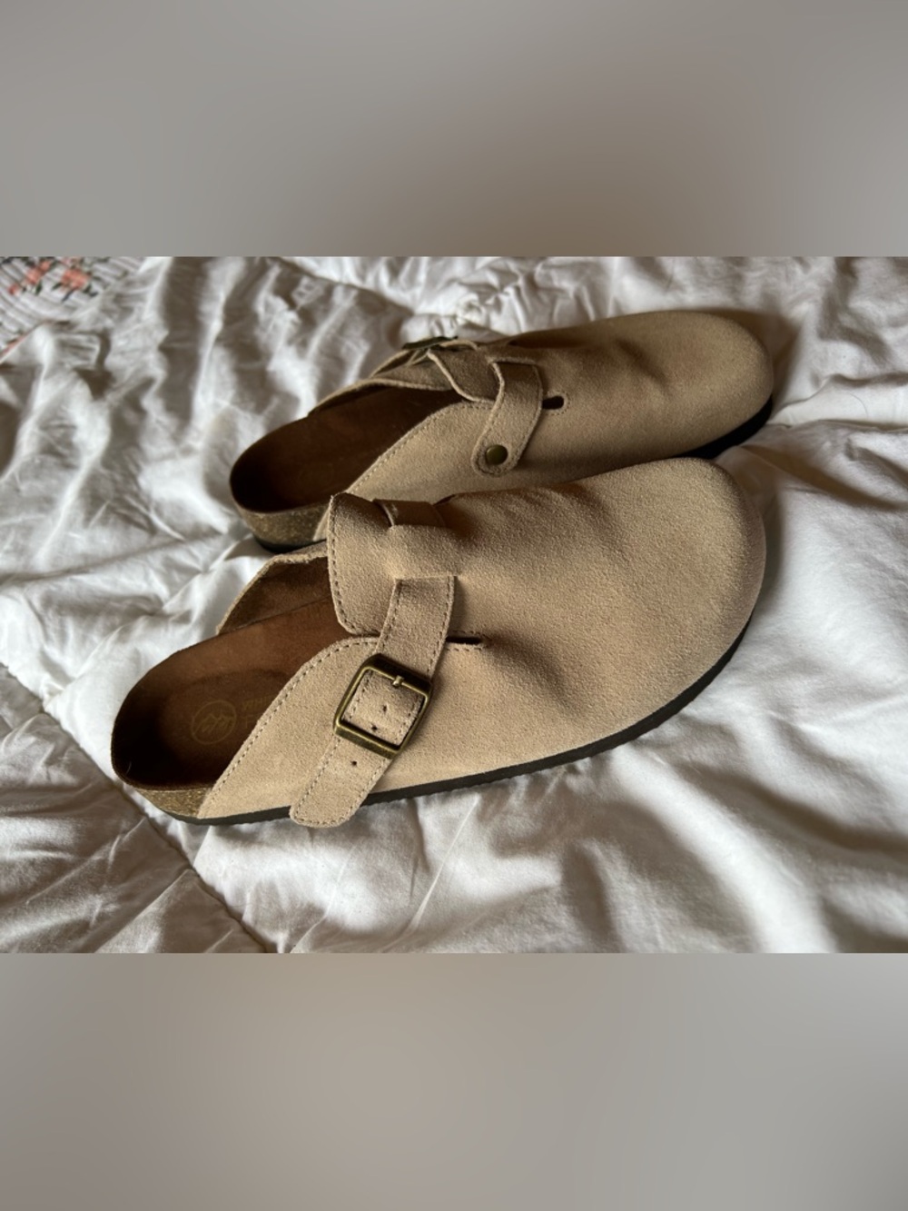 Suede Slip-On Clog Mules in Beige - Picture 2 of 4
